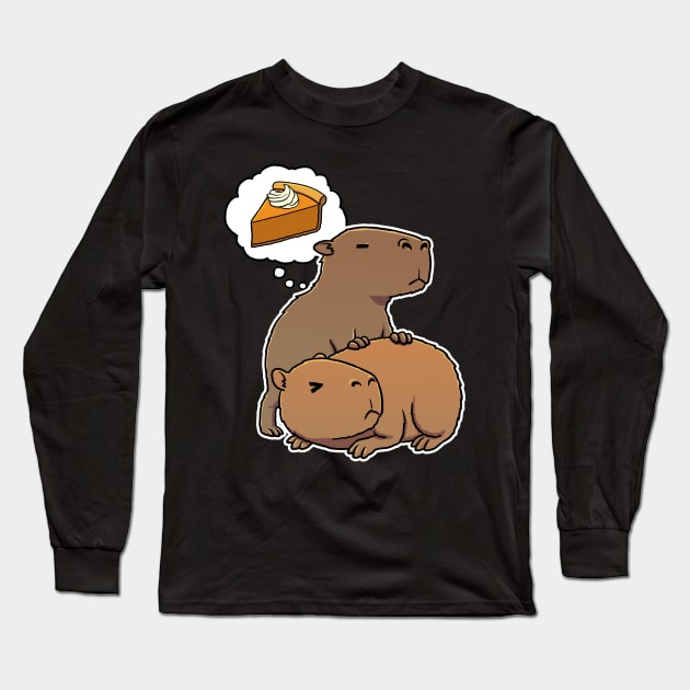 Capybara hungry for Pumpkin Pie Long Sleeve T-Shirt by capydays